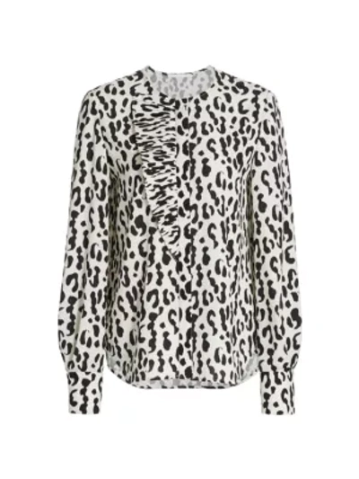 Jason Wu Collection Ruffled Leopard-print Stretch-crepe Blouse In Chalk Black