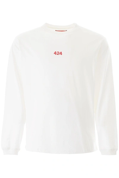 Fourtwofour On Fairfax 424 Embroidered Logo Long Sleeves T-shirt In White