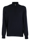 Brunello Cucinelli Cashmere Turtleneck Sweater With Zipper In Navy
