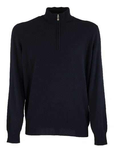 Brunello Cucinelli Cashmere Turtleneck Sweater With Zipper In Navy