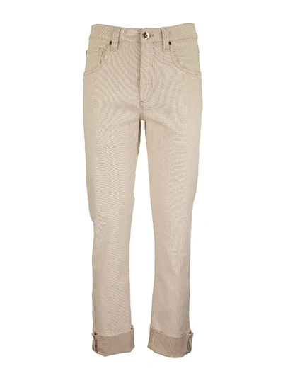 Brunello Cucinelli Garment-dyed Straight Leg Trousers In Soft Denim With Shiny Selvedge In Beige