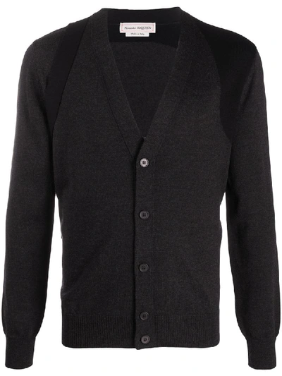 Alexander Mcqueen Panelled V-neck Cardigan In Grey