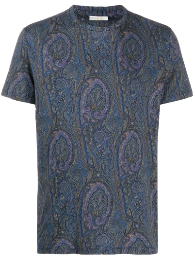 Etro Floral Paisley Print Cotton T-shirt In Blue