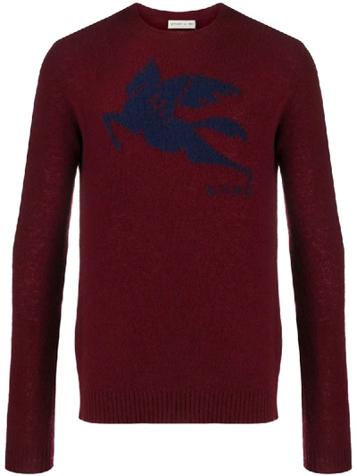 Etro Wool Jumper With Jacquard Pegasus In Red