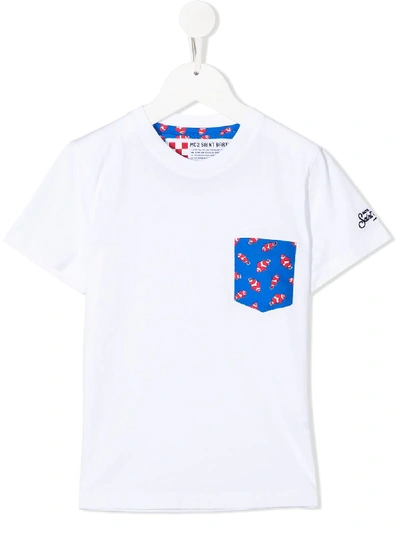Mc2 Saint Barth Kids' 'keaf' T-shirt Mit Bedruckter Tasche In White