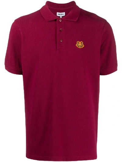 Kenzo Tiger Motif Polo Shirt In Red