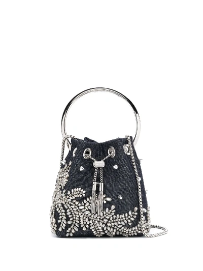 Jimmy Choo Bon Bon Embellished Denim Bucket Bag In Blue