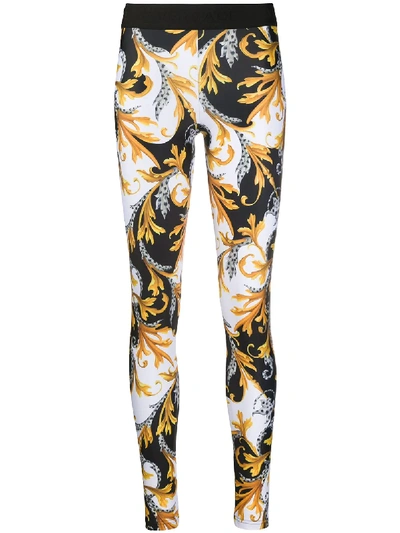Versace Baroque Print Workout Leggings In A7027 Bianc