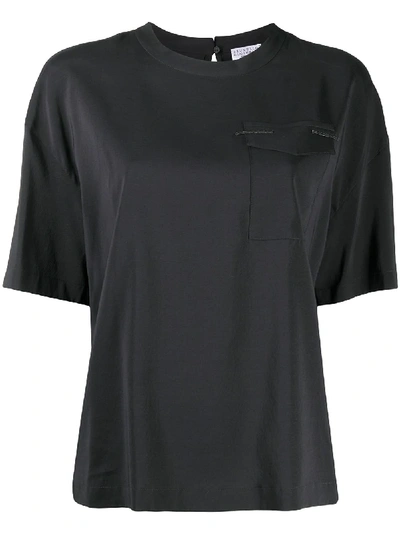 Brunello Cucinelli Textured Beaded Detail T-shirt In Black