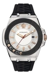Versace Chain Reaction Silicone Strap Watch, 45mm In Black/ Silver/ Gunmetal