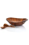Nambe Braid Wood Salad Bowl With Servers In Silver