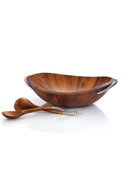Nambe Braid Wood Salad Bowl With Servers In Silver