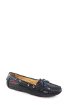 Marc Joseph New York Marc Joseph Womens Shiny Suede Square Toe Driving Shoes Loafers Navy In Navy Snake Print