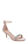 Jewel Badgley Mischka Dash Embellished Halo Strap Sandal In Champagne Satin