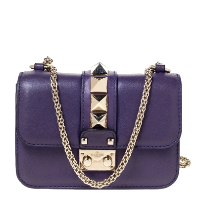 Pre-owned Valentino Garavani Purple Leather Mini Rockstud Glam Lock Flap Bag