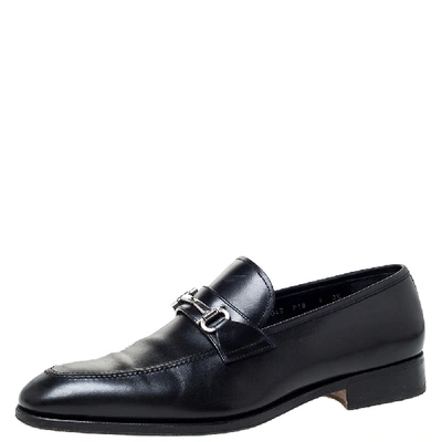 Pre-owned Ferragamo Black Leather Horsebit Slip On Loafers Size 43
