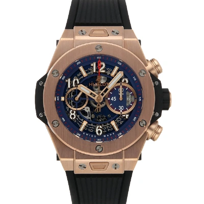 Pre-owned Hublot Blue 18k Rose Gold Big Bang Unico King Gold Blue 411.ox.5189.rx Men's Wristwatch 45 Mm