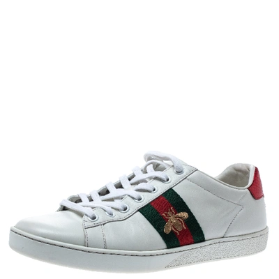 Pre-owned Gucci White Leather Ace Web Detail Low Top Sneakers Size 37.5