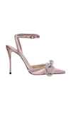 Mach & Mach Double Bow Crystal-embellished Satin Pumps In Pink-drk