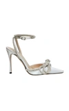 Mach&mach Double Bow Crystal-embellished Satin Heeled Sandals In Black,pink