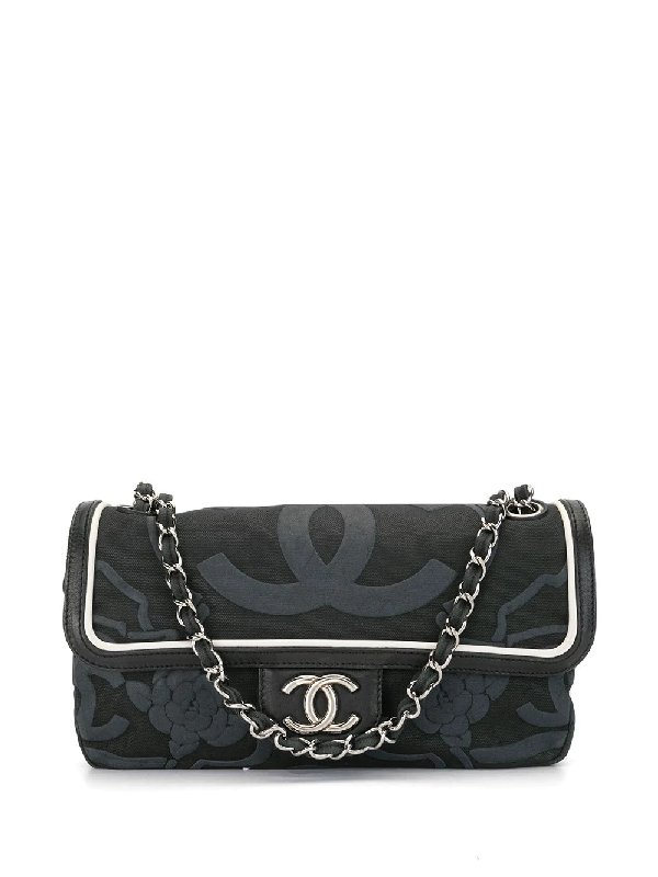 Pre-Owned Chanel Camellia Embossed Shoulder Bag In Black | ModeSens