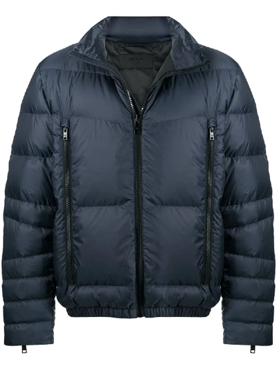 Prada Funnel Neck Padded Jacket In Blue