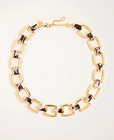 Ann Taylor Tortoiseshell Print Link Necklace In Gold