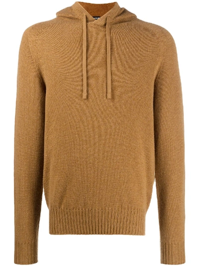 Tom Ford Cashmere Ribbed-edge Knitted Hoodie In Brown