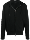 BALMAIN EMBOSSED LOGO-PANEL ZIPPED HOODIE