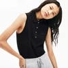 Lacoste Ribbed Collar Sleeveless Slim Fit Polo In Black