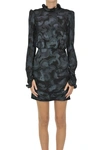 Saloni Rina B Long-sleeve High-neck Cocktail Dress In Black