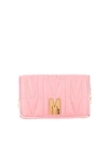 MOSCHINO M LOGO PINK QUILTED LEATHER WALLET