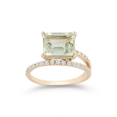 Mateo Point Of Focus Ring In Yellow Gold / White Diamonds / Green Amethyst