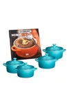 Le Creuset Four Mini Cocottes With Cookbook In Caribbean