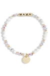 Little Words Project Mama Beaded Stretch Bracelet In Creampuff/ Gold