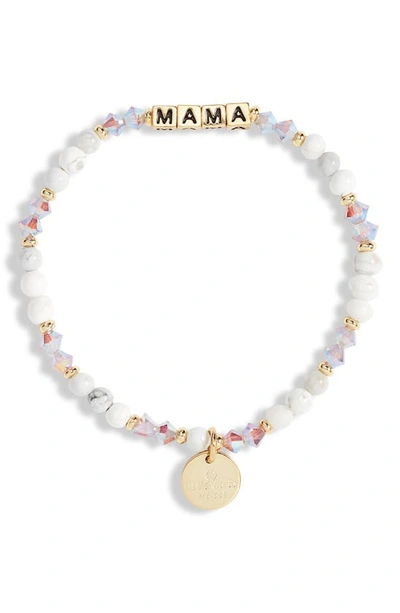 Little Words Project Mama Beaded Stretch Bracelet In Creampuff/ Gold