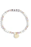 Little Words Project Mama Beaded Stretch Bracelet In Creampuff/ White