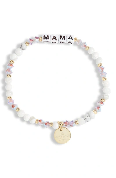 Little Words Project Mama Beaded Stretch Bracelet In Creampuff/ White