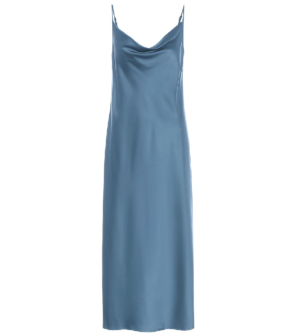 satin slip dress blue
