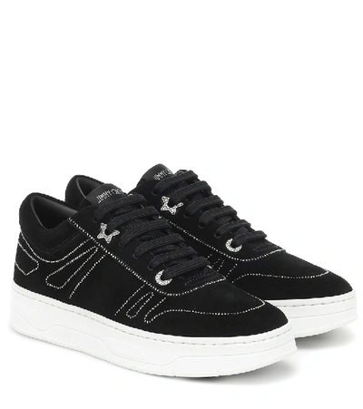 Jimmy Choo Hawaii Pearl-embellished Suede Sneakers In Black