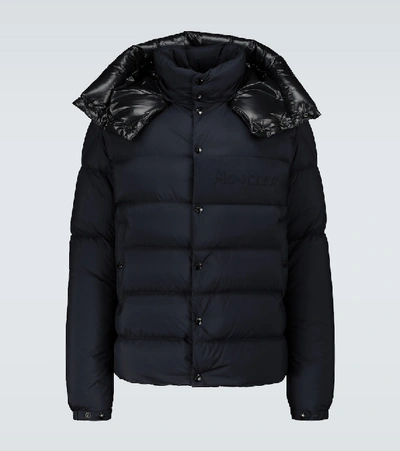 Moncler Aubrac Hooded Down Quilted Jacket In Blue