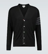 Thom Browne Fine Merino Wool V-neck Cardigan In Black