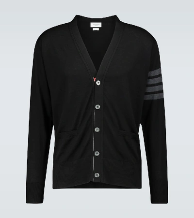 Thom Browne Fine Merino Wool V-neck Cardigan In Black