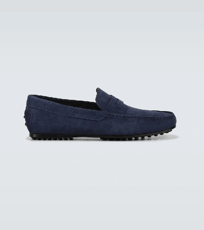 Tod's City Gommino Driving Textured Loafers In Navy