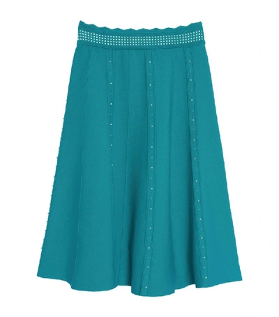 Sandro Knit Skirt Embellished With Beads In Green