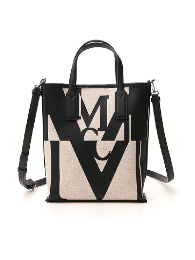 Mcm Women's Glitch Logo Canvas Tote In Beige,black