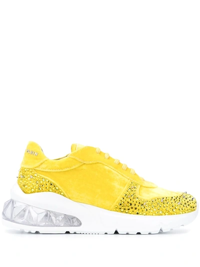 Philipp Plein Studs 丝绒厚底运动鞋 In Yellow
