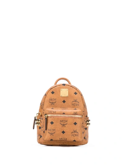 Mcm Repeat Logo Backpack In Brown