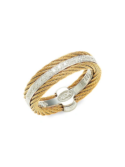 Alor 18k White Gold, Stainless Steel & Diamond Ring