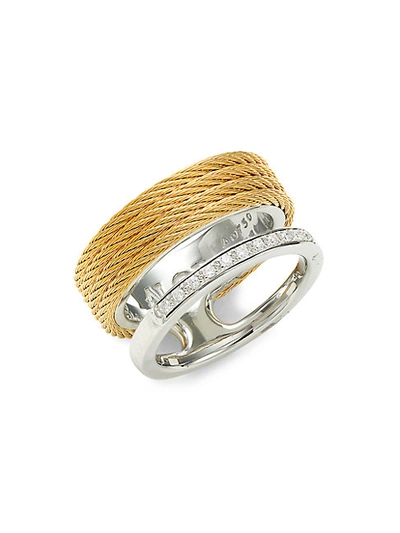 Alor 18k White Gold, Goldtone Stainless Steel & Diamond Ring